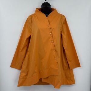 Ozai N Kü Asymmetrical Button Cotton Popklin Front Tunic Top | Burnt Orange | S